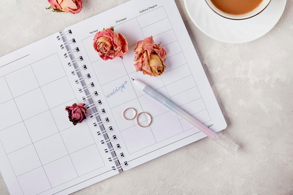 Wedding Planning Bliss -A Collection of Dreamy Inspirations - calendar, rings and flowers